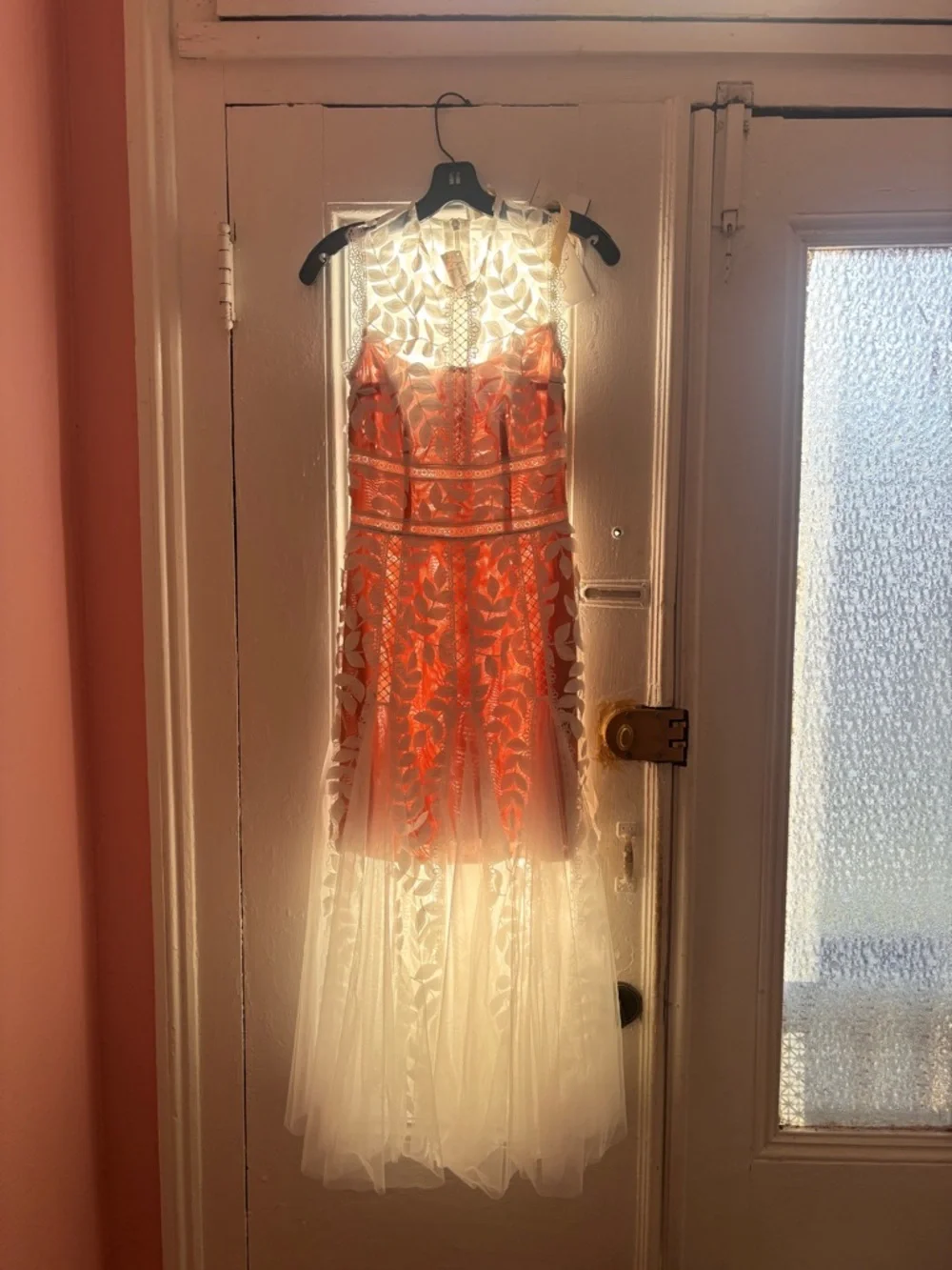 Bronx and Banco White Lace Appliqué Maxi Gown with Nude Lining - Picture 2 of 12